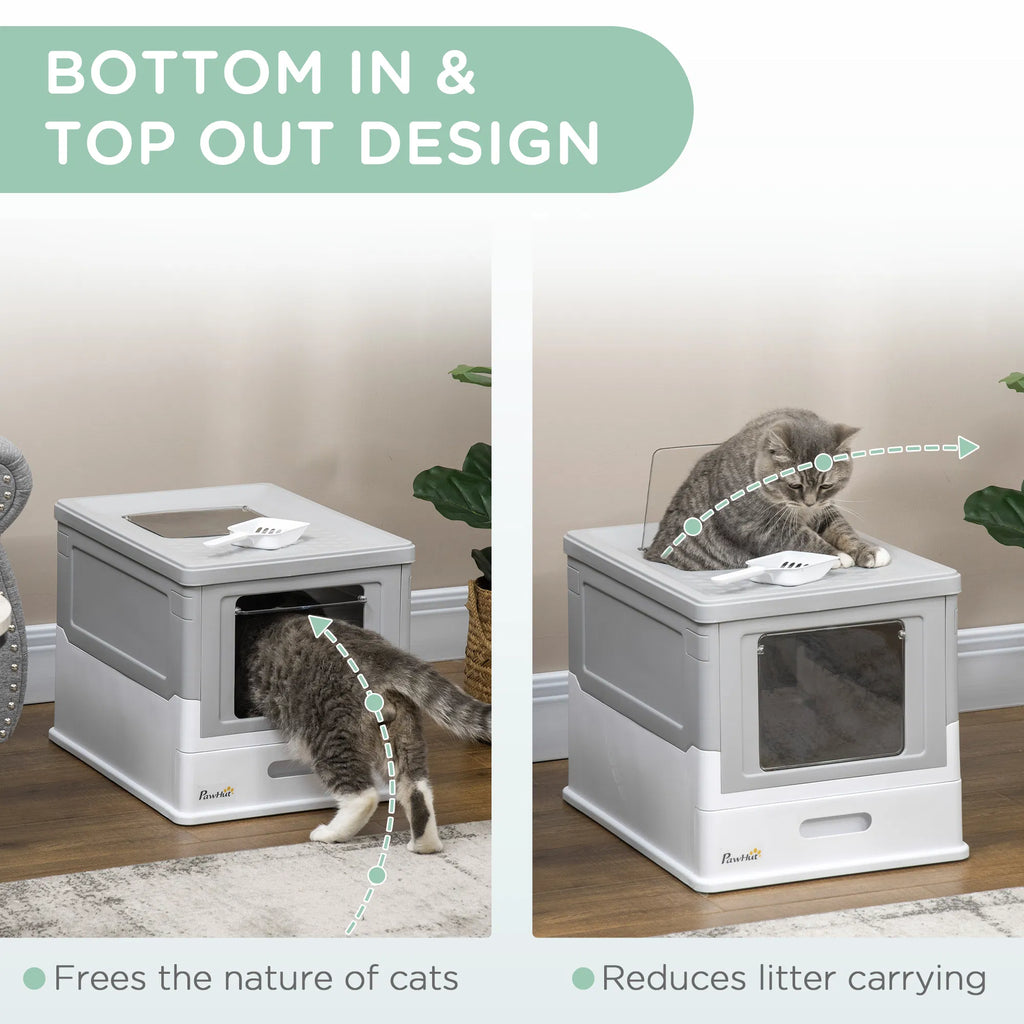 Top Entry Enclosed Kitty Litter Box with Scoop Tray Front Entry Large Space - Image 4