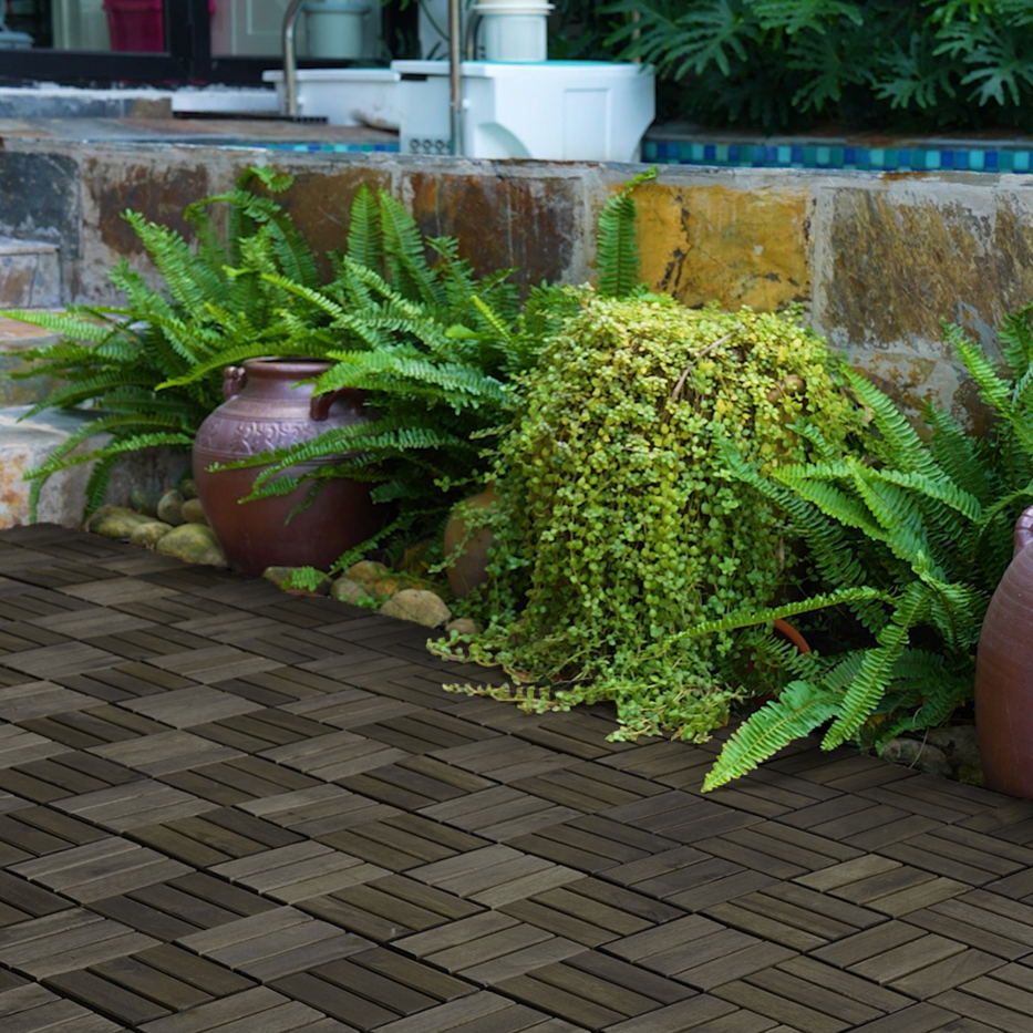 Acacia Wood Interlocking Deck Tiles Checker Pattern 30 PCS 12inch X 12inch - Image 5