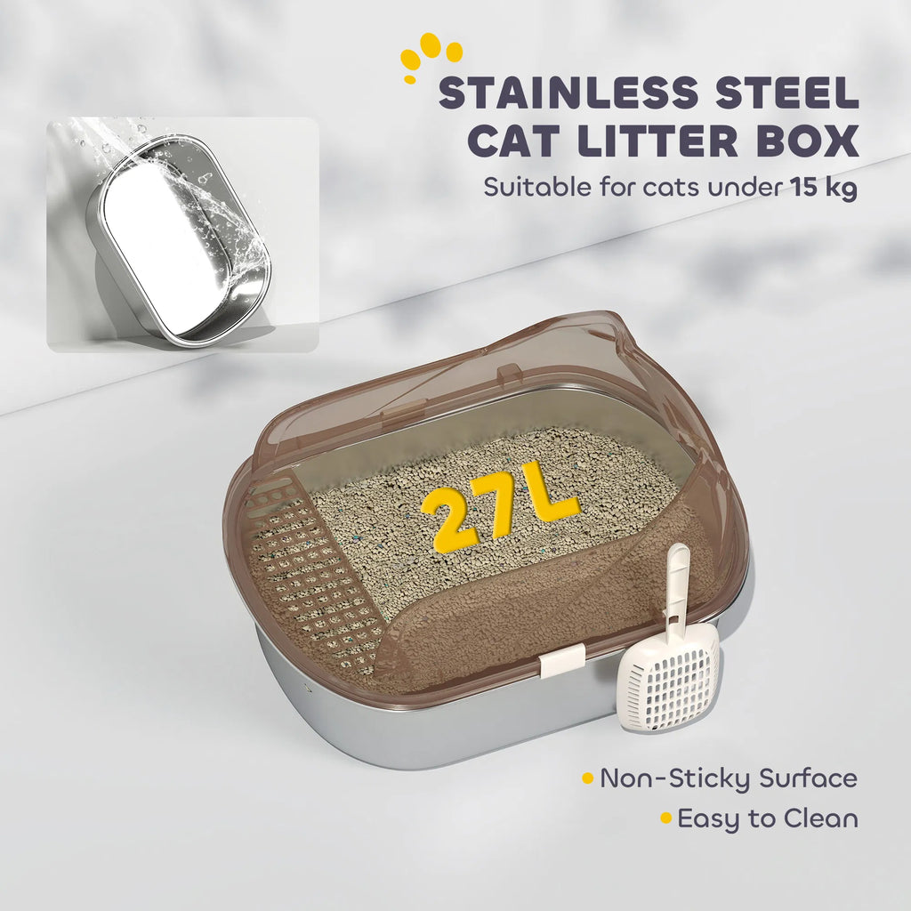 Stainless Steel Cat Litter Box with High Sided Enclosure Steps & Scoop - Image 5
