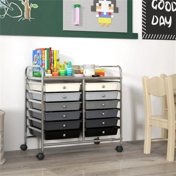 12 Drawer Rolling Storage Cart 2 Row 10 Storey Multicolor Drawers 4 Wheels - Image 5