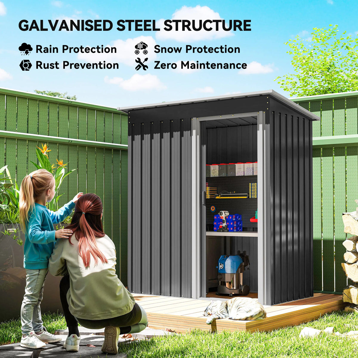 5 x 3 FT Outdoor Storage Shed with Sliding Door and Sloped Roof Steel Frame