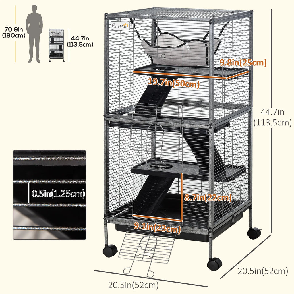 4 Tier Rolling Small Animal Cage Deluxe Guinea Pig Cage Ferret Cage for Mink