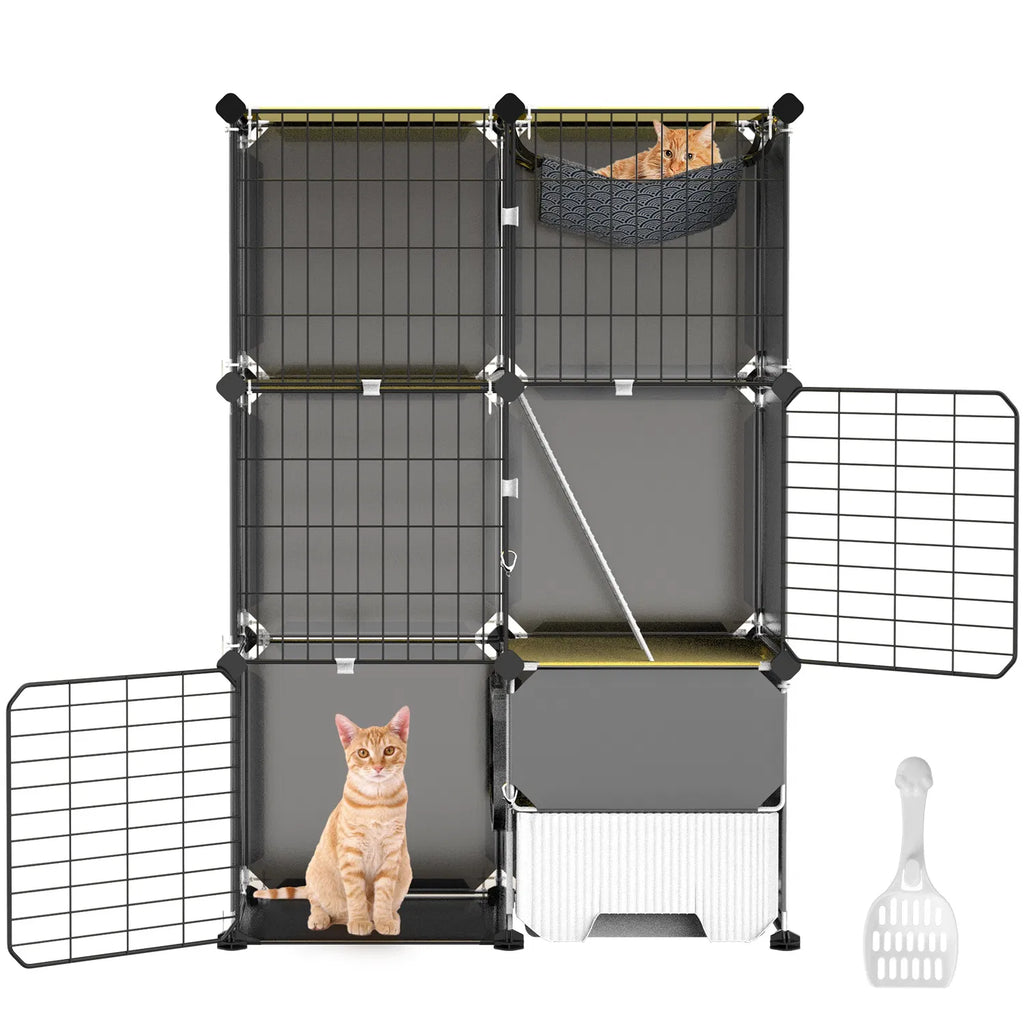 1Pc 3 Tier Cat Cage Indoor with Litter Box Hammock Detachable Metal Wire Cat