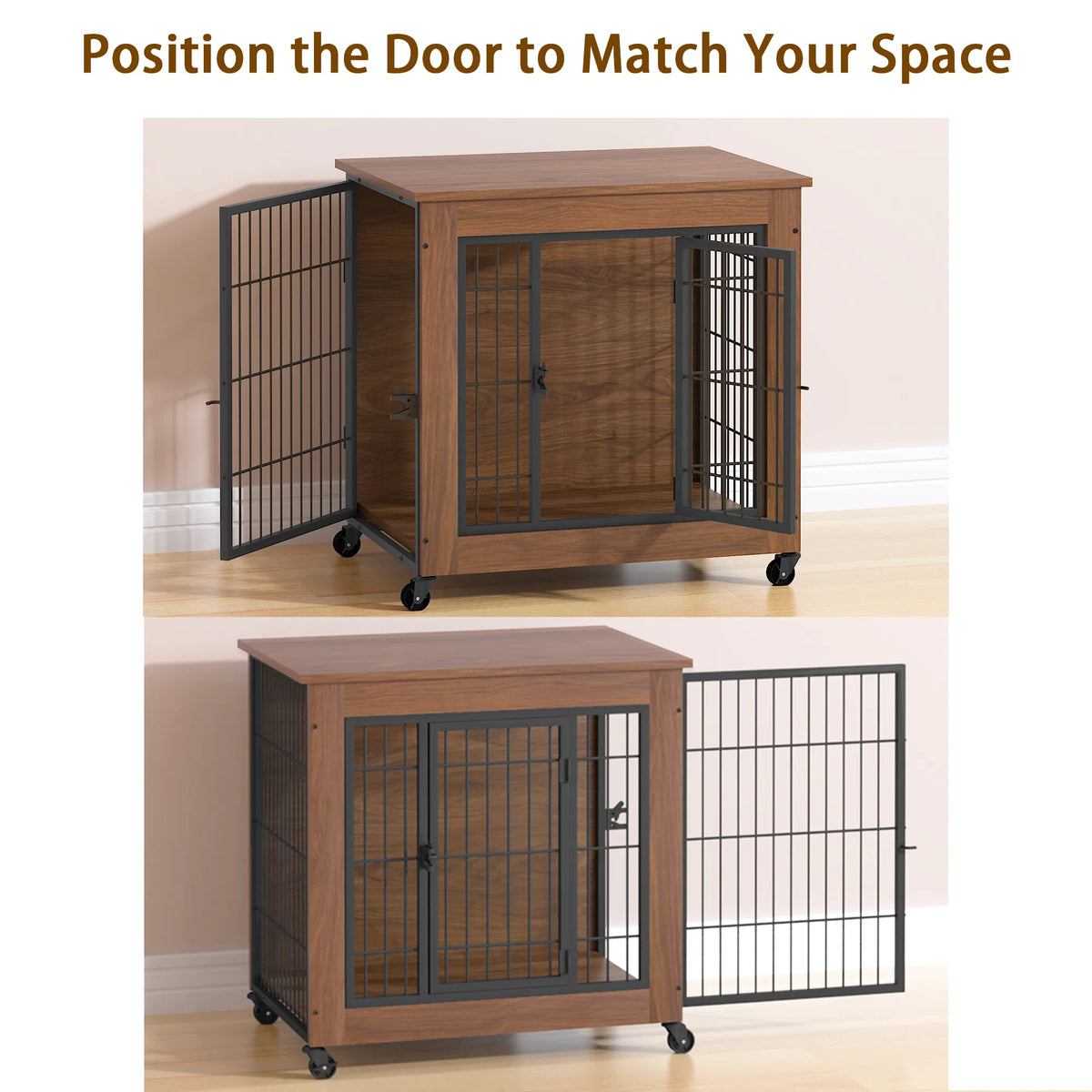 27 2" Dog Crate Furniture With Wheels For Small Dogs Heavy Duty Kennel Indoor - Image 4