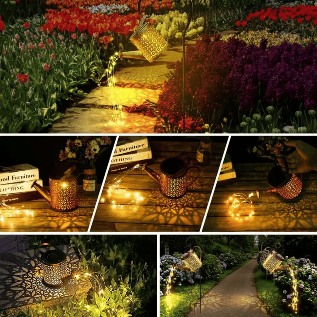 Outdoor Solar Watering Can With Lights Garden Decor Large Solar Powered