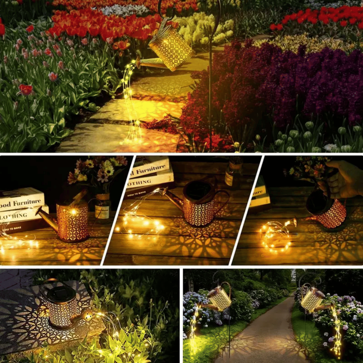Outdoor Solar Watering Can With Lights Garden Decor Large Solar Powered