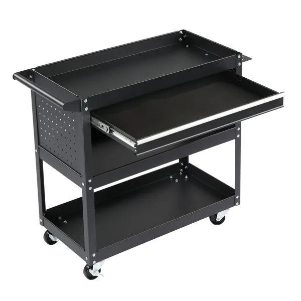 3-tier rolling tool cart metal detail and structure