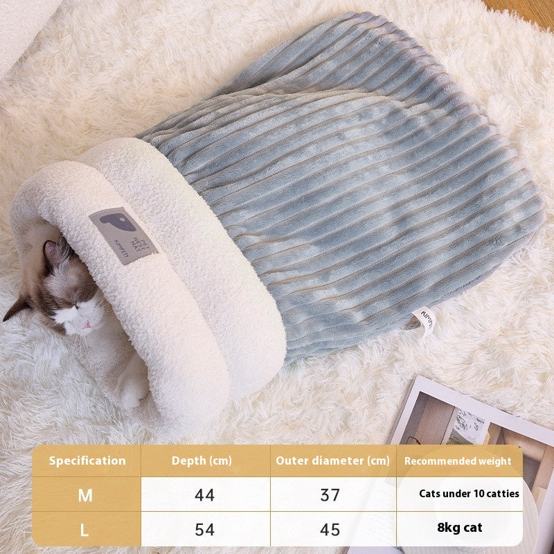 Pet Sleeping Bag Winter Warm Soft Plush Semi Enclosed Cat Nest Sleeping Bag - Image 4