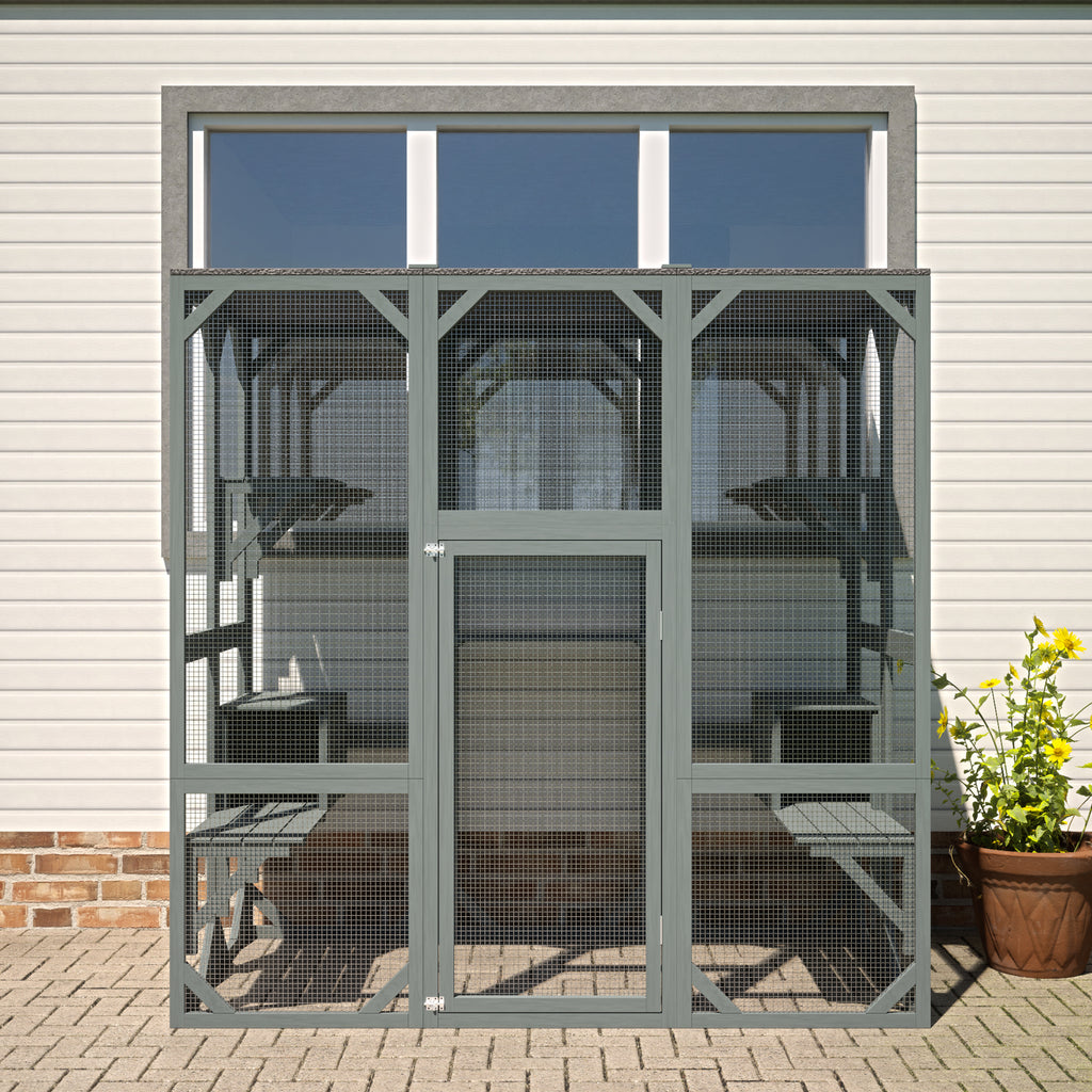 Outdoor Cat House Wooden Catio Enclosure Cover Large Cage With Jump Platforms