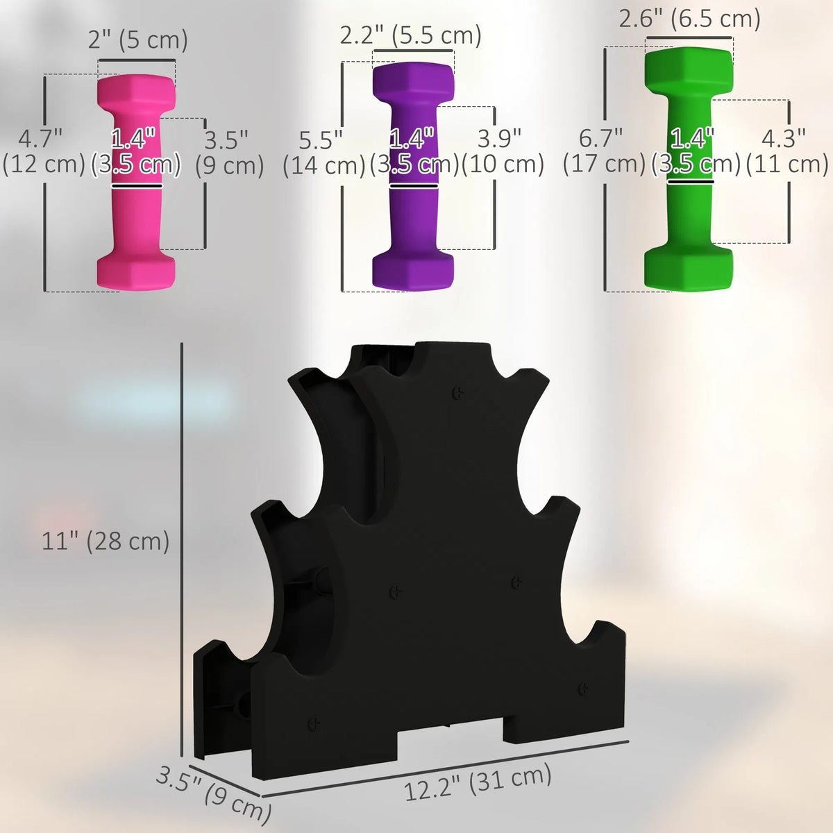2 x 2 lbs. 2 x 3 lbs. 2 x 5 lbs. Dumbbells Set with Dumbbell Rack Hand - Image 5