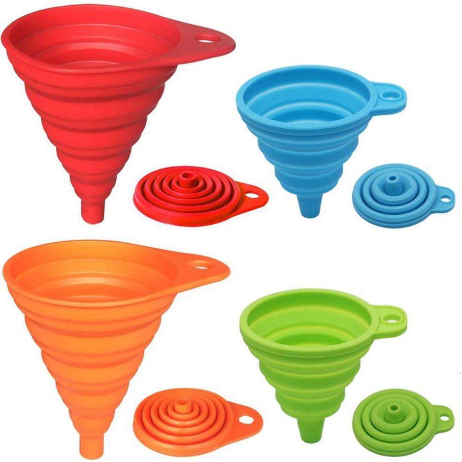4 Pack Collapsible Silicone Kitchen Funnel Set Small & Large Food Grade