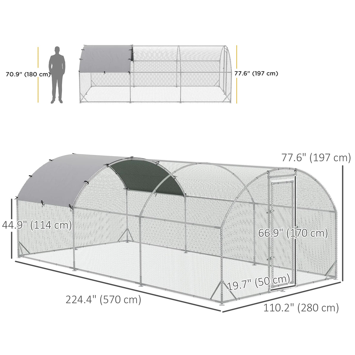 Galvanized Large Metal Chicken Coop Cage Walk in Enclosure Poultry Hen Run - Image 3