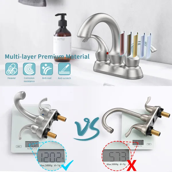 Bathroom Faucet 2 Handle Brushed Nickel with Aerator Swan Style 4 inch