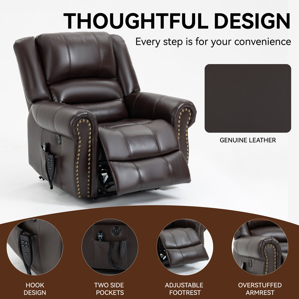 Power Lift Recliner Chair Heat Massage Dual Motor Infinite Position Up to 350 - Image 5