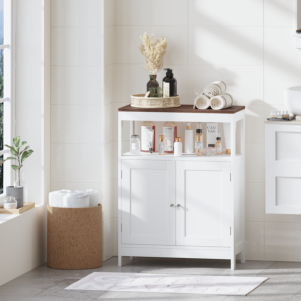 Modern Two-Door Storage Cabinet with Wood-Look Top
