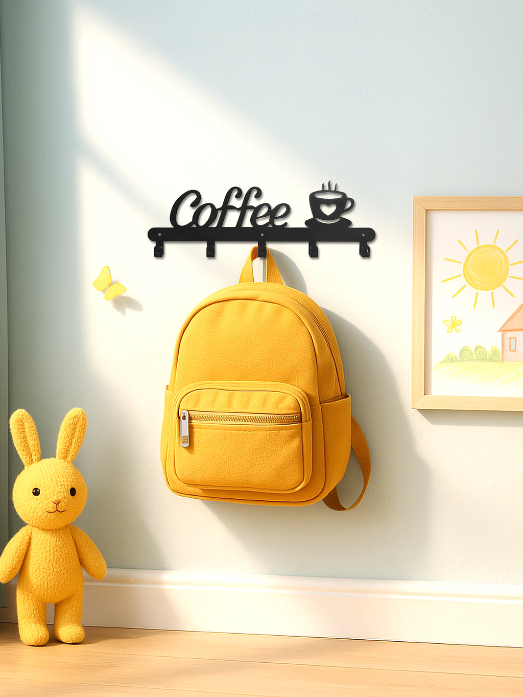 Metal Coffee Mug Holder Rack Wall Mounted With Hooks For Cups & Coats - Image 3