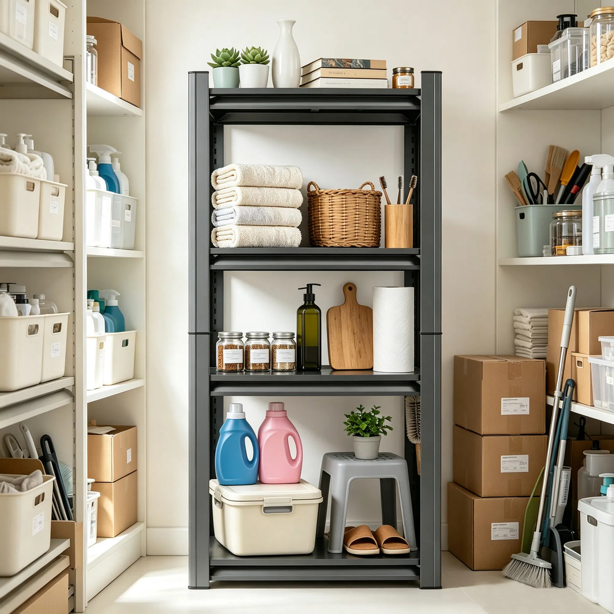 4 Tier Adjustable Metal Storage Shelving Unit Black Heavy Duty Rack for - Image 2