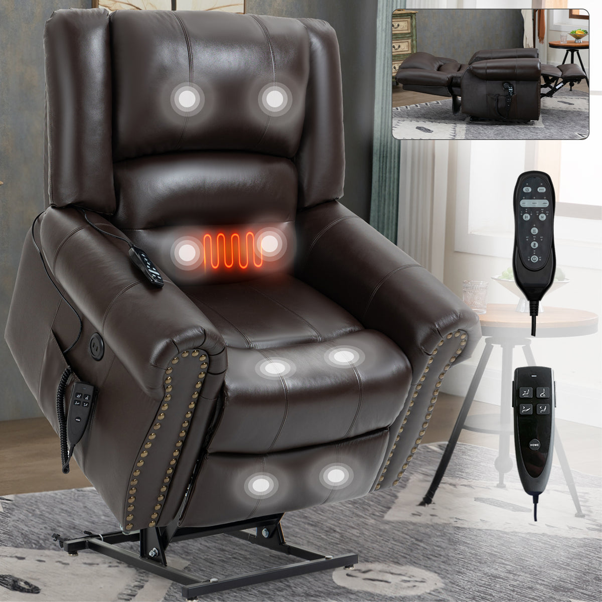 Power Lift Recliner Chair Heat Massage Dual Motor Infinite Position Up to 350 - Image 2