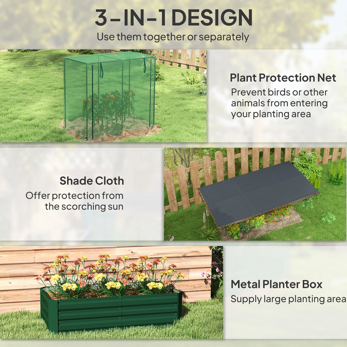 Galvanized Steel Planter Box with Crop Cage and Shade Cloth Raised Garden Bed - Image 2