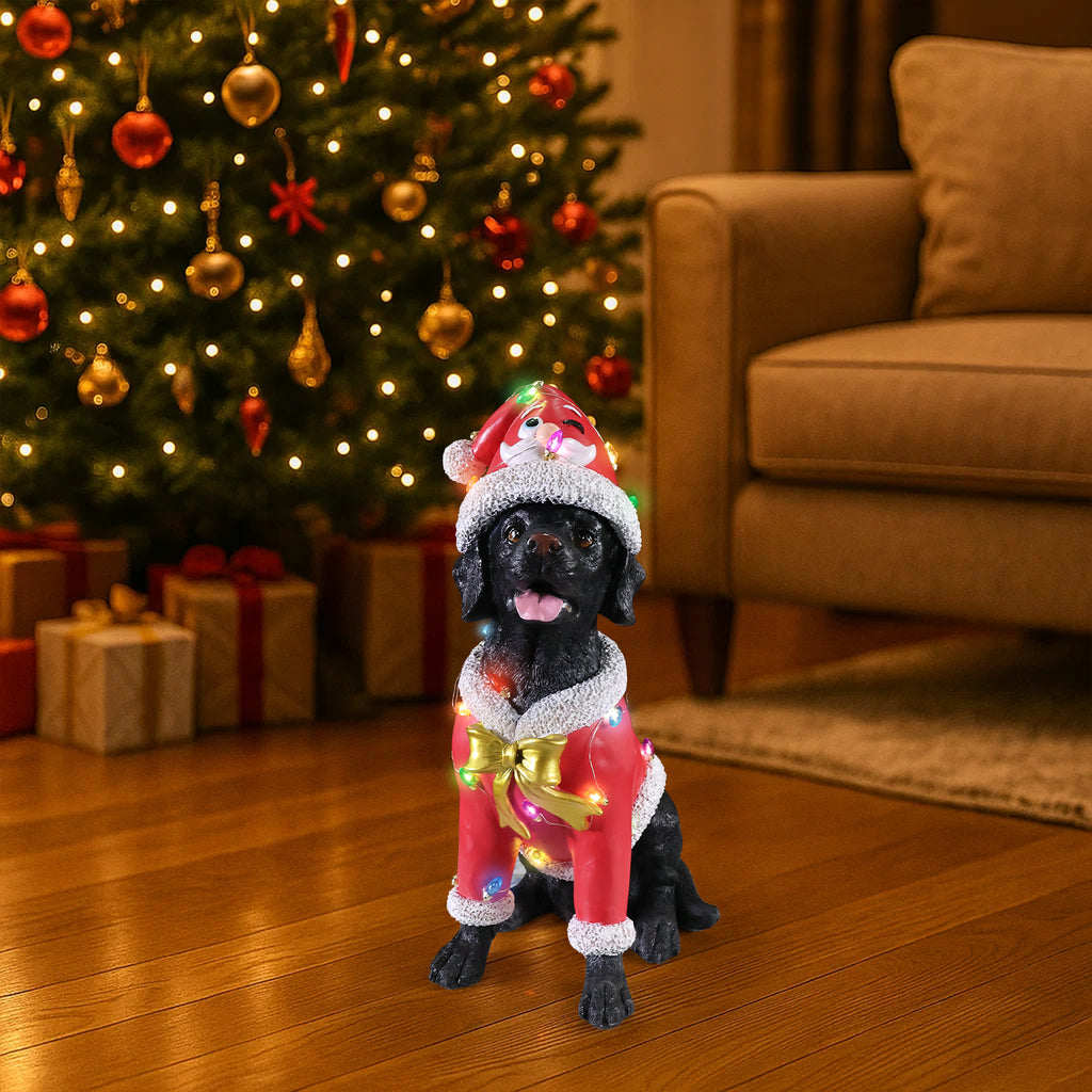 Christmas Black Labrador Retriever Statue Holiday Dog Figurine in Santa Outfit - Image 5