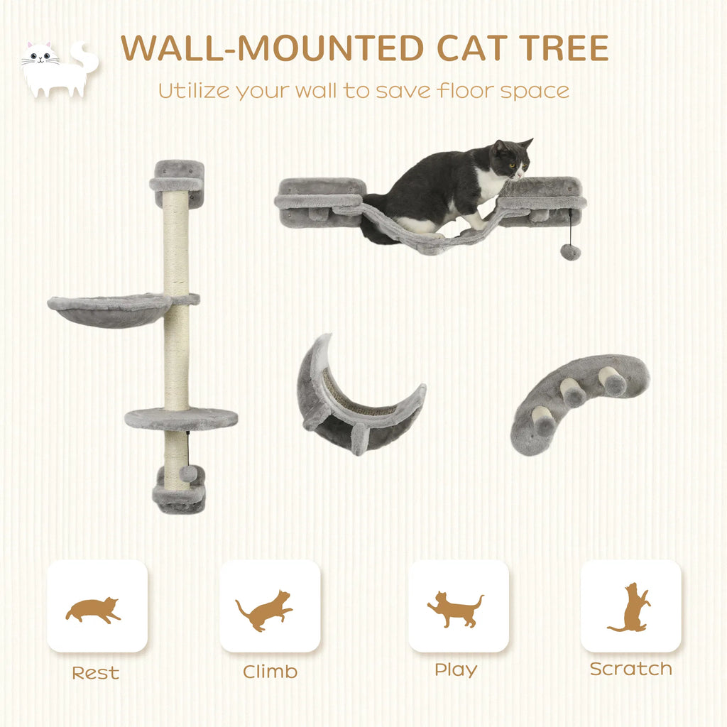 4Pcs Cat Wall Shelf with Scratching Post Cat Wall Shelves for Relaxing - Image 3