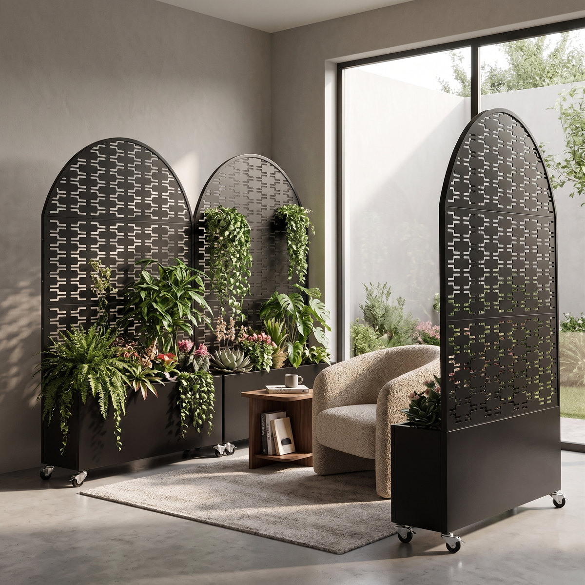 71in metal outdoor privacy screen with planter box product view 2