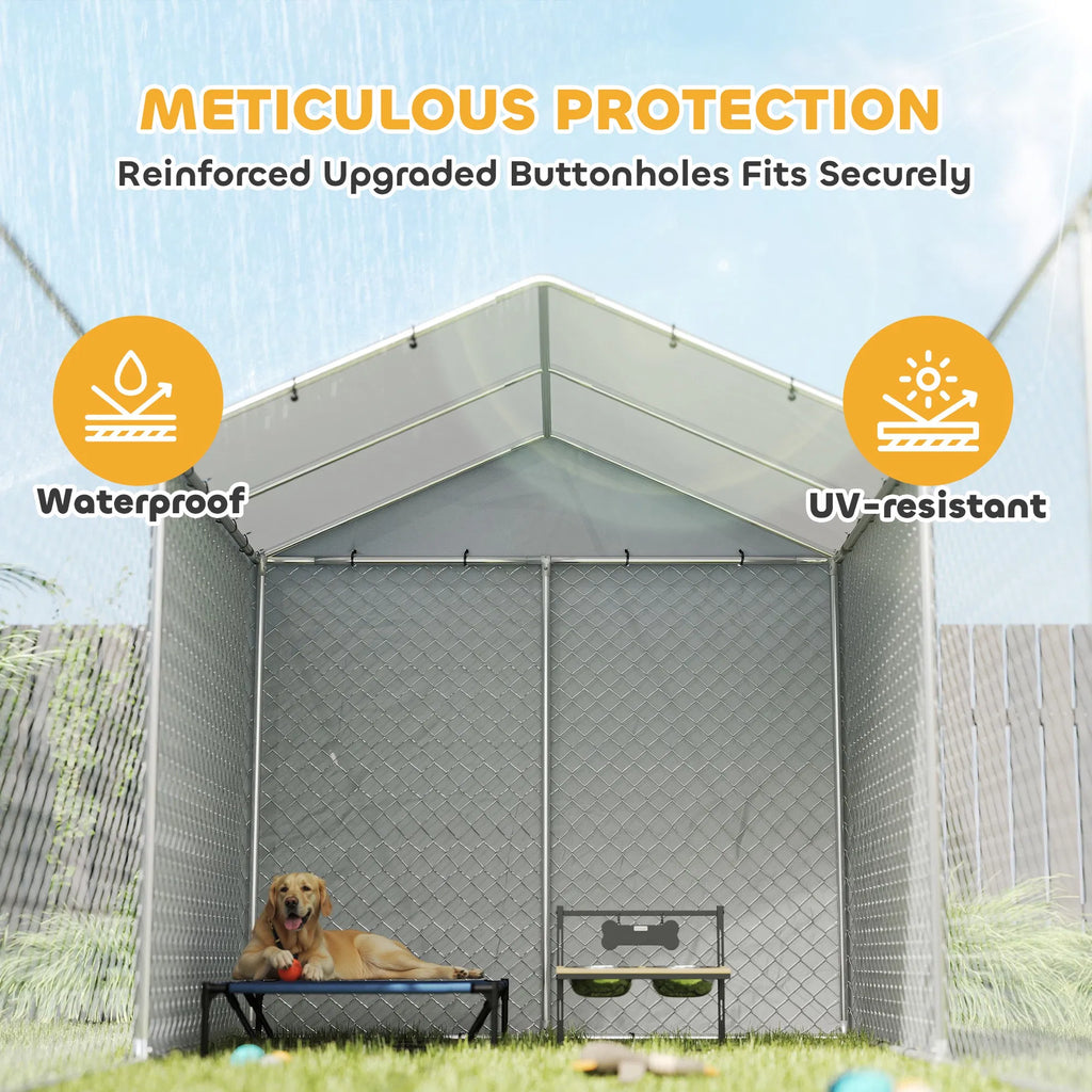 Galvanized Steel Dog Kennel Outdoor with Waterproof & UV Resistant Cover for - Image 3