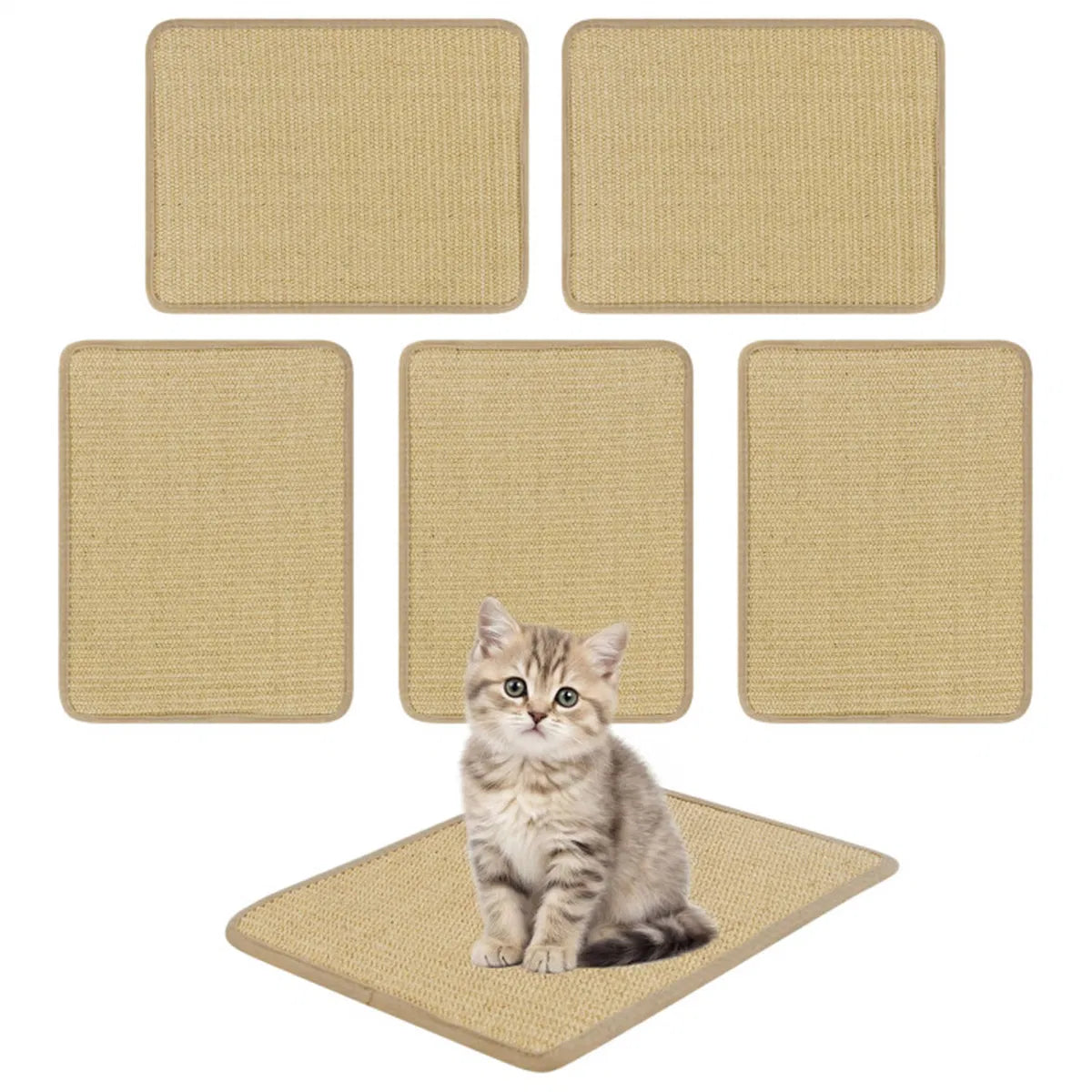 16 x 12 Inch Natural 6 Piece Cat Scratching Mats Sisal Material Anti Slip - Image 3