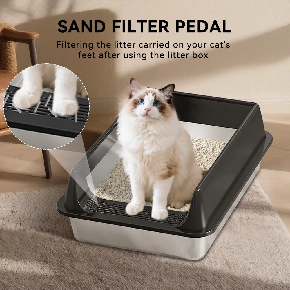 Thickened stainless steel open cat litter box anti sticking and odorless - Image 4