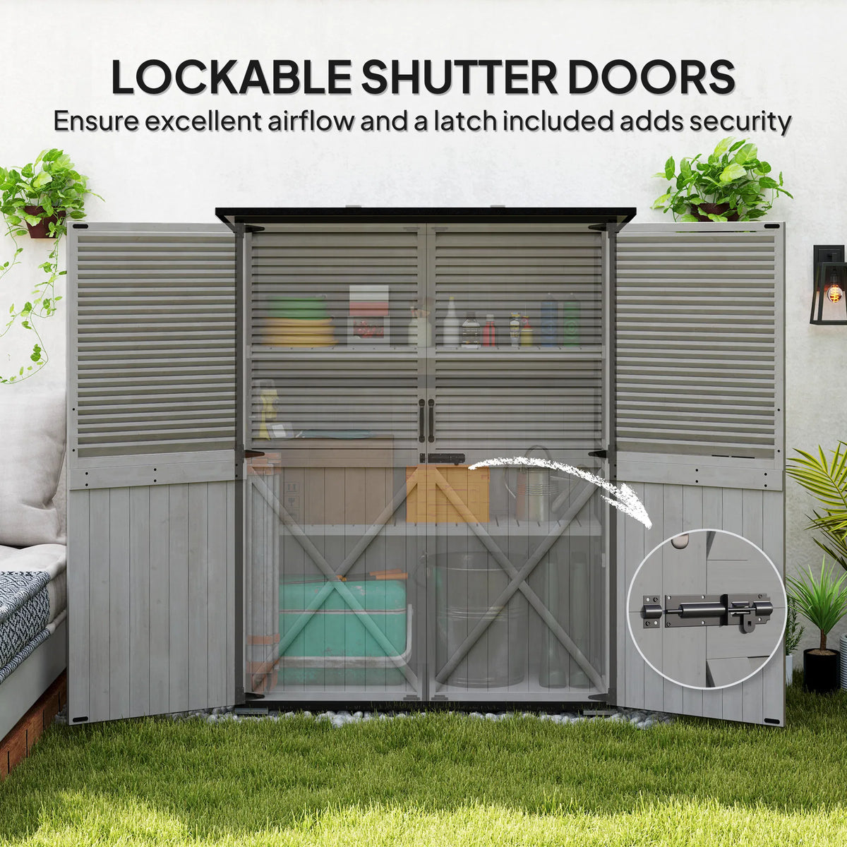 Outdoor Storage Cabinet Wood Garden Shed with Steel Frame Asphalt Roof 2 - Image 3