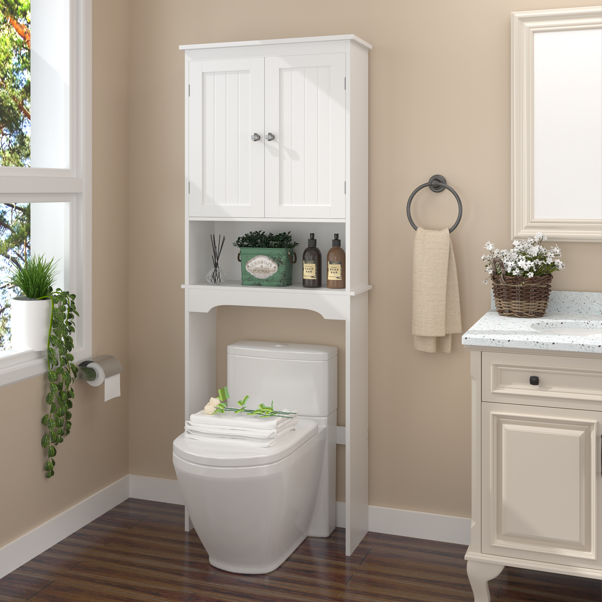 White Over-the-Toilet Bathroom Storage Cabinet