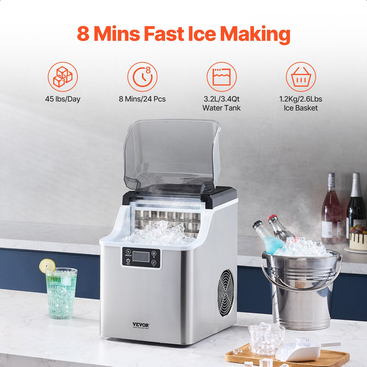 Portable Countertop Ice Maker 45lbs 24H Self Cleaning With Scoop Basket Home Bar - Image 3
