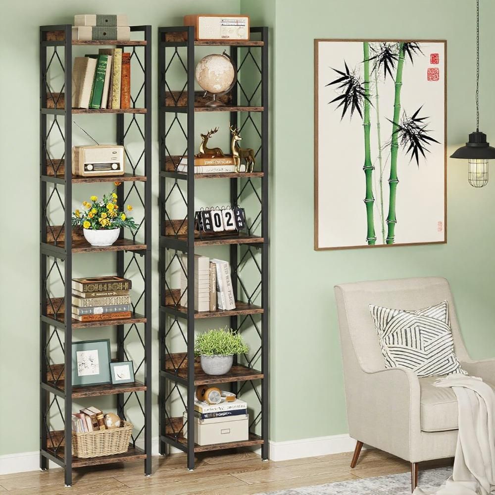 Rustic Brown Seven-Tier Storage Bookshelf