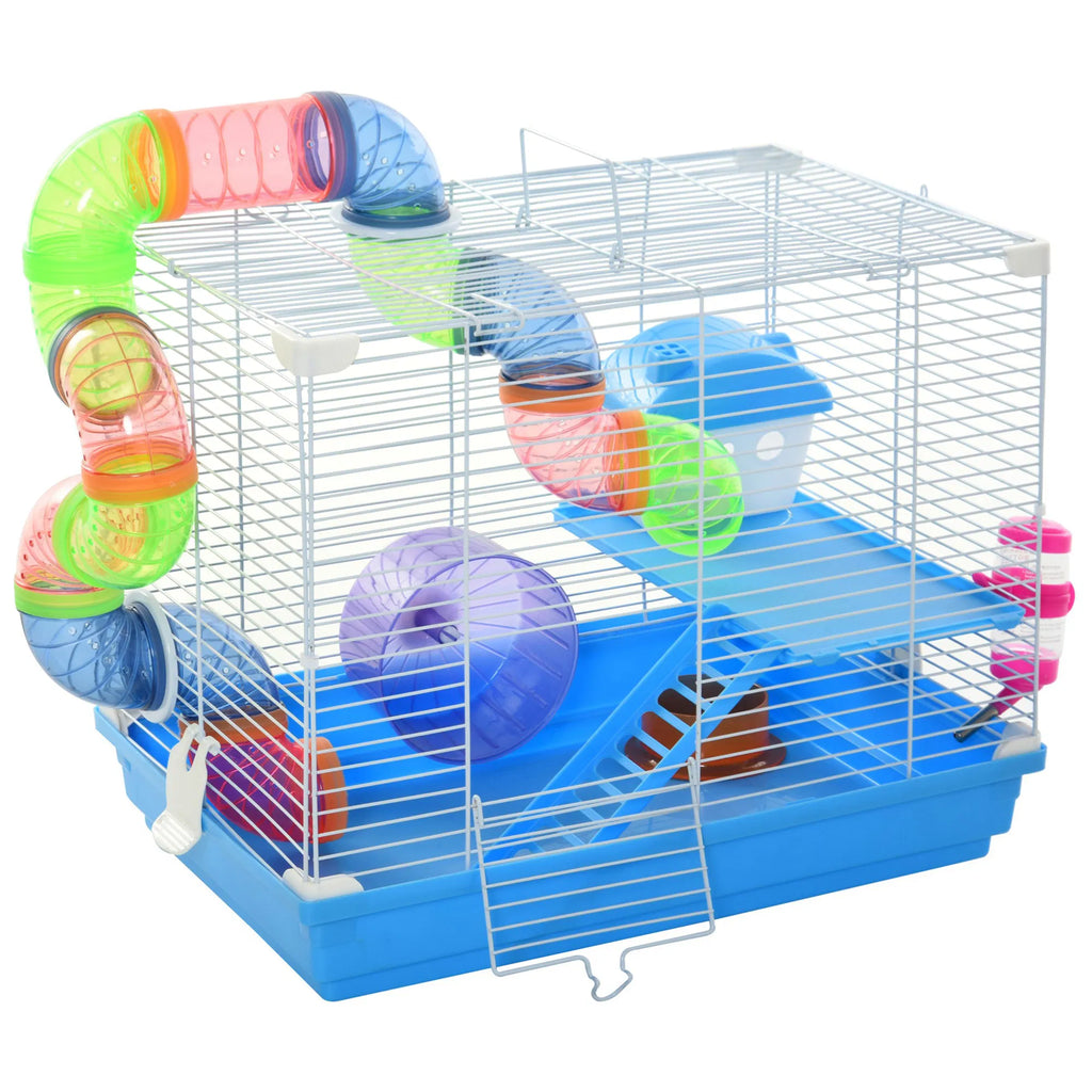 18"L Hamster Cage Small Animal House 2 Level Rat Gerbil Haven with Tunnel - Image 2