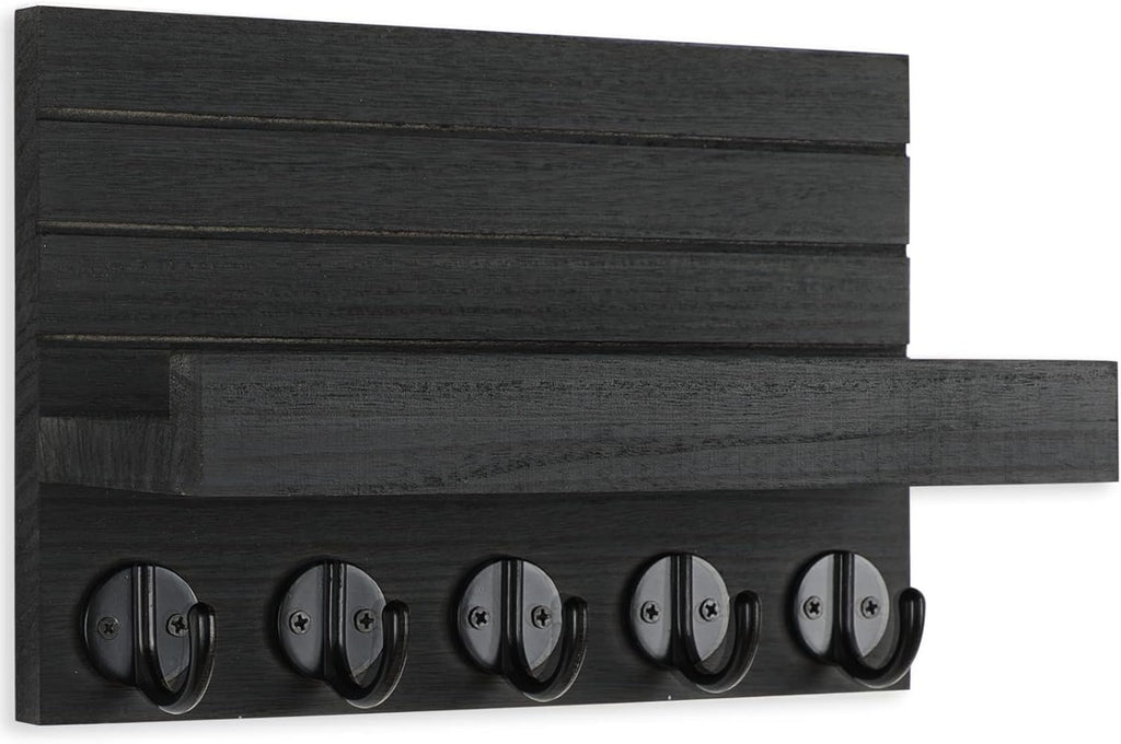 wall-mounted key holder with mail sorter shelf hooks
