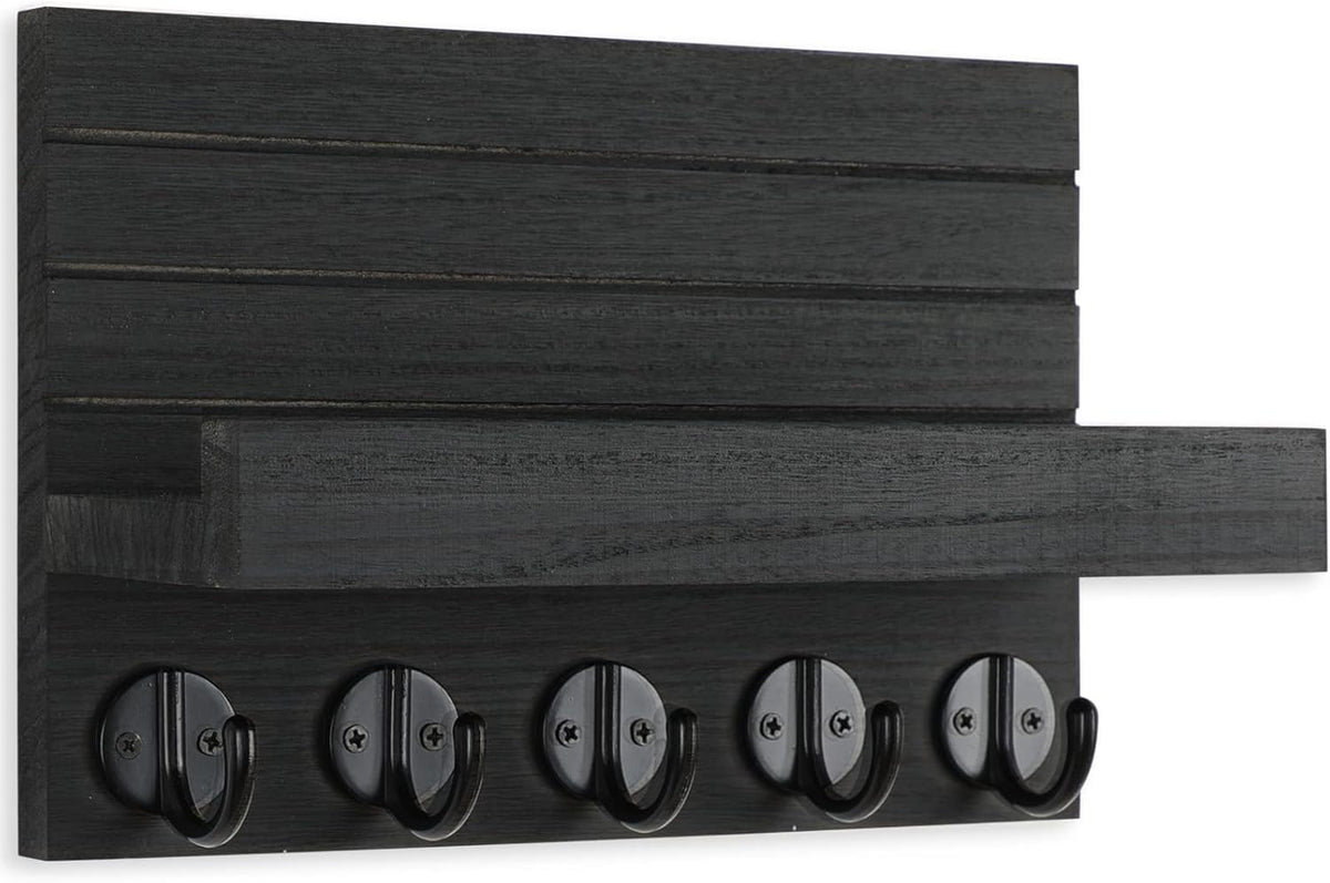 wall-mounted key holder with mail sorter shelf hooks