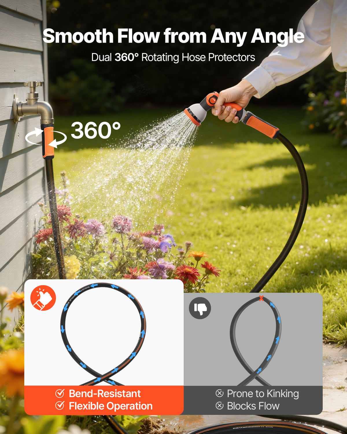 Garden Hose 200 Ft 5 8' Heavy Duty Rubber Water Hose With 10 Mode Nozzle - Image 2