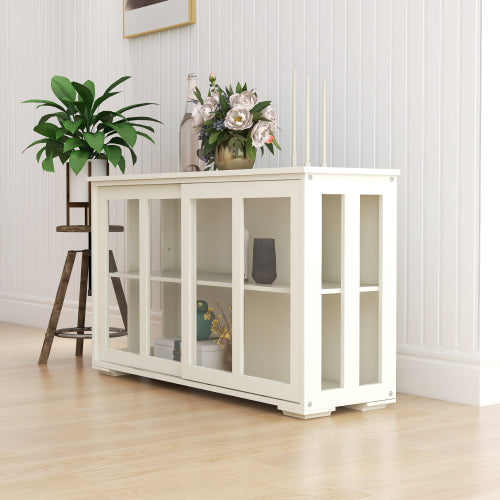 White Kitchen Storage Cabinet with Glass Door