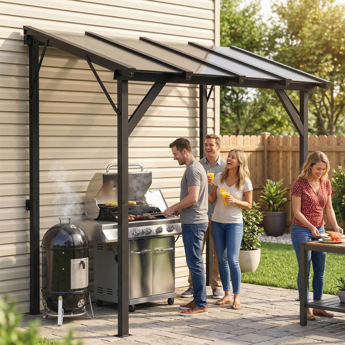 hardtop lean-to grill gazebo with polycarbonate roof product view 1