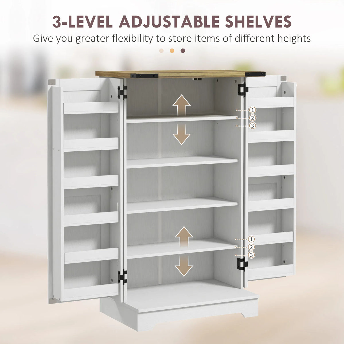 Farmhouse Kitchen Pantry Storage Cabinet Kitchen Pantry Cabinet with Doors and - Image 5