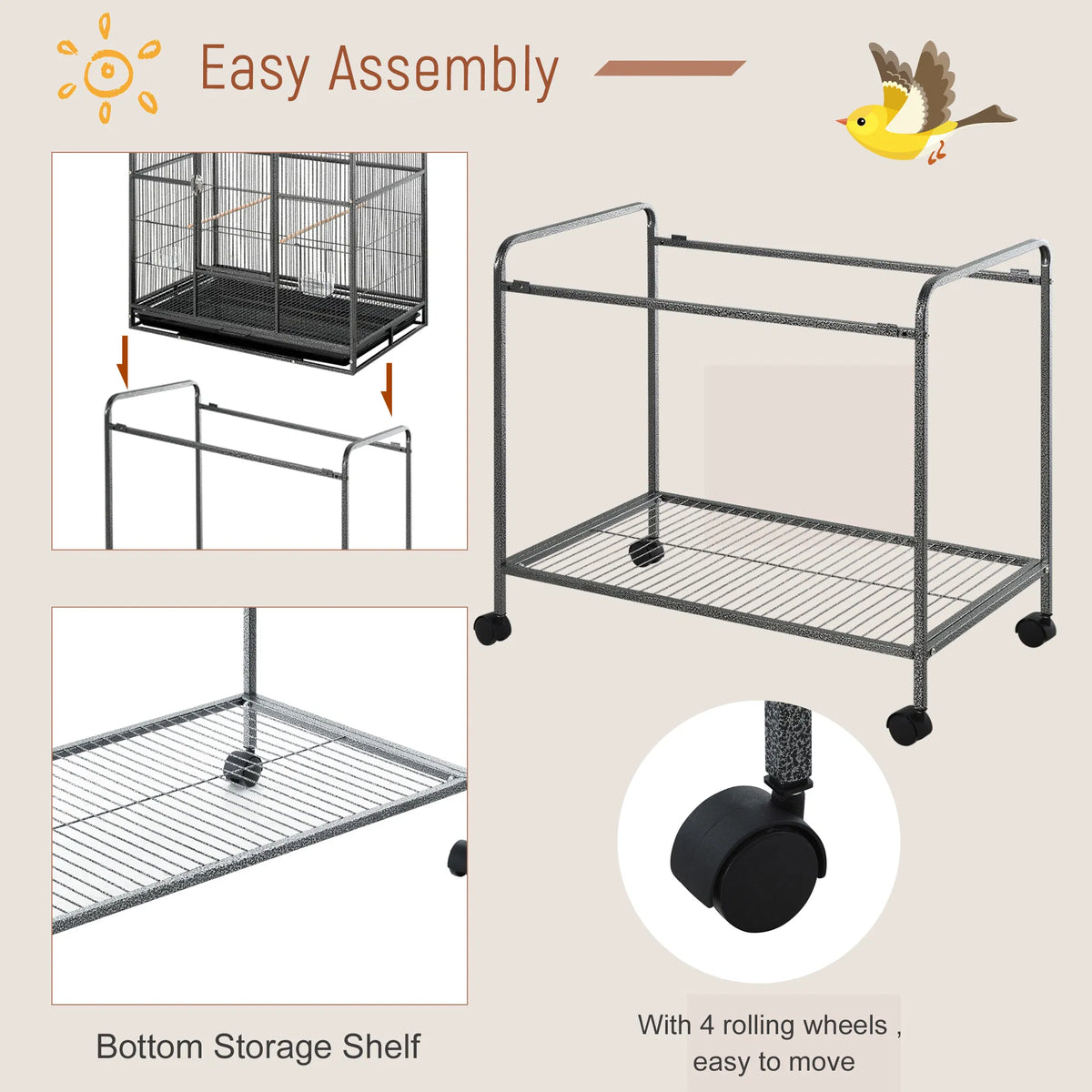 30'' Large Rolling Metal Bird Cage Bird House with Detachable Rolling Stand - Image 5