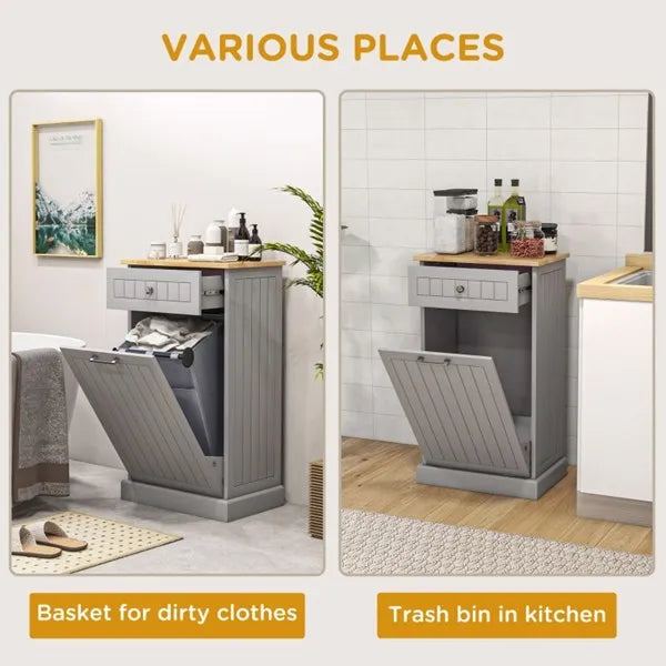 Kitchen Tilt Out Trash Bin Cabinet Free Standing Recycling Cabinet Trash Can - Image 3