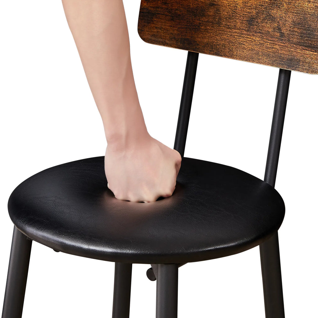 Round bar stool set with shelf upholstered stool with backrest Rustic Brown - Image 5