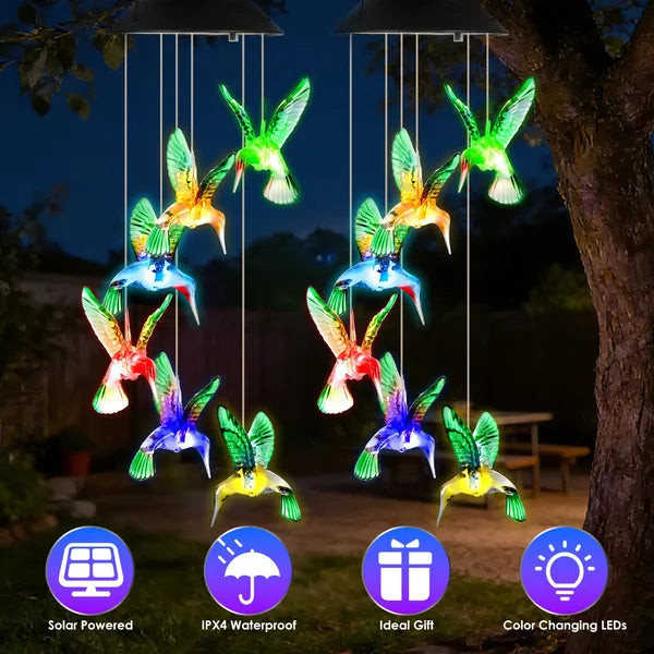 2PCS Hummingbird Solar Wind Chimes With Color Changing LED Lights Waterproof - Image 3