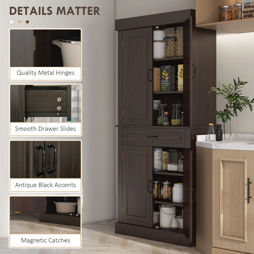 71" Freestanding Kitchen Pantry with 4 Doors and 2 Cabinets Tall Storage - Image 5