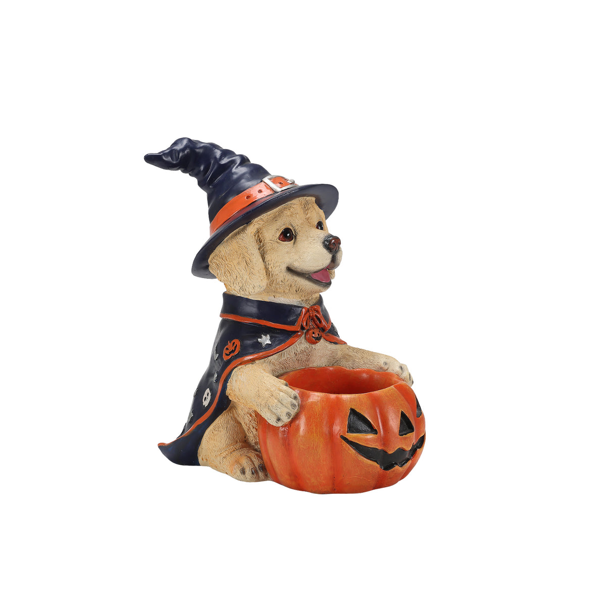 Halloween Labrador Retriever Witch Puppy Figurine Cute Dog Holding Pumpkin - Image 2