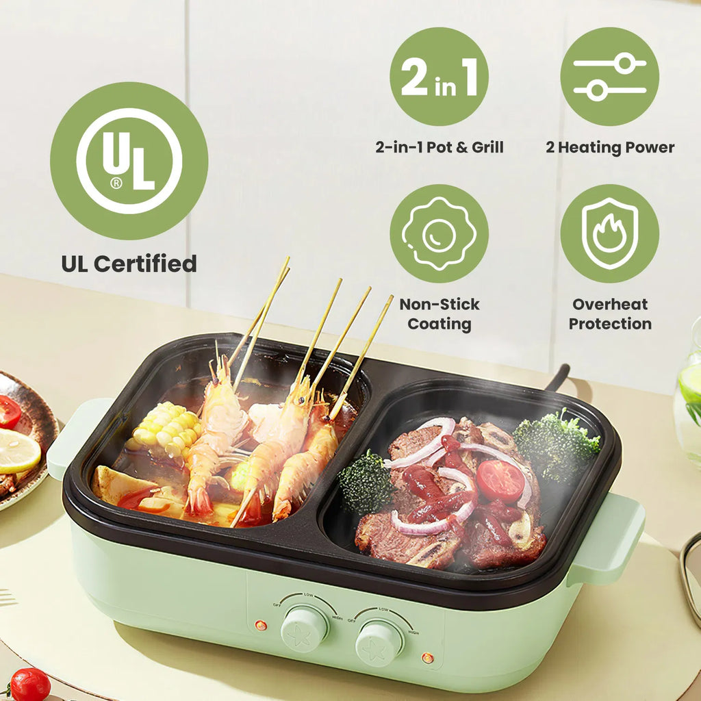 Electric Hot Pot with Grill 2 in 1 Hot Pot and Frying Pan Portable Non Stick - Image 2