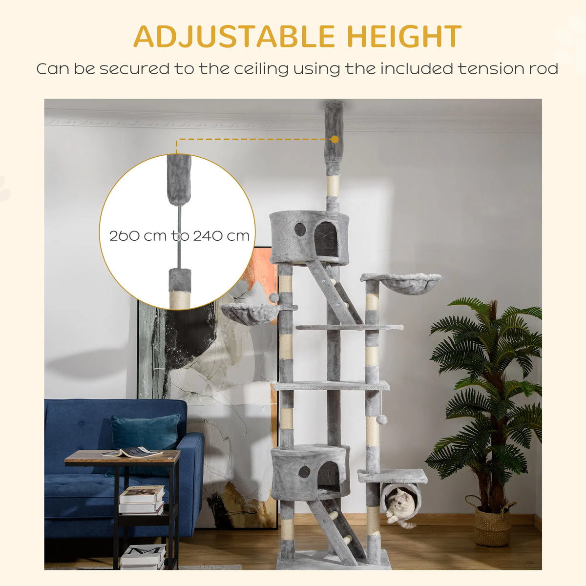 94" 102" Huge Cat Tree Ceiling High Cat Condo Scratching Post Activity Center - Image 3