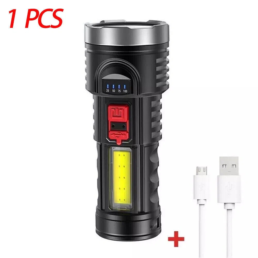 (2 Pack)USB Rechargeable LED Flashlight 4 Modes Camping Hiking Torch Work - Image 3