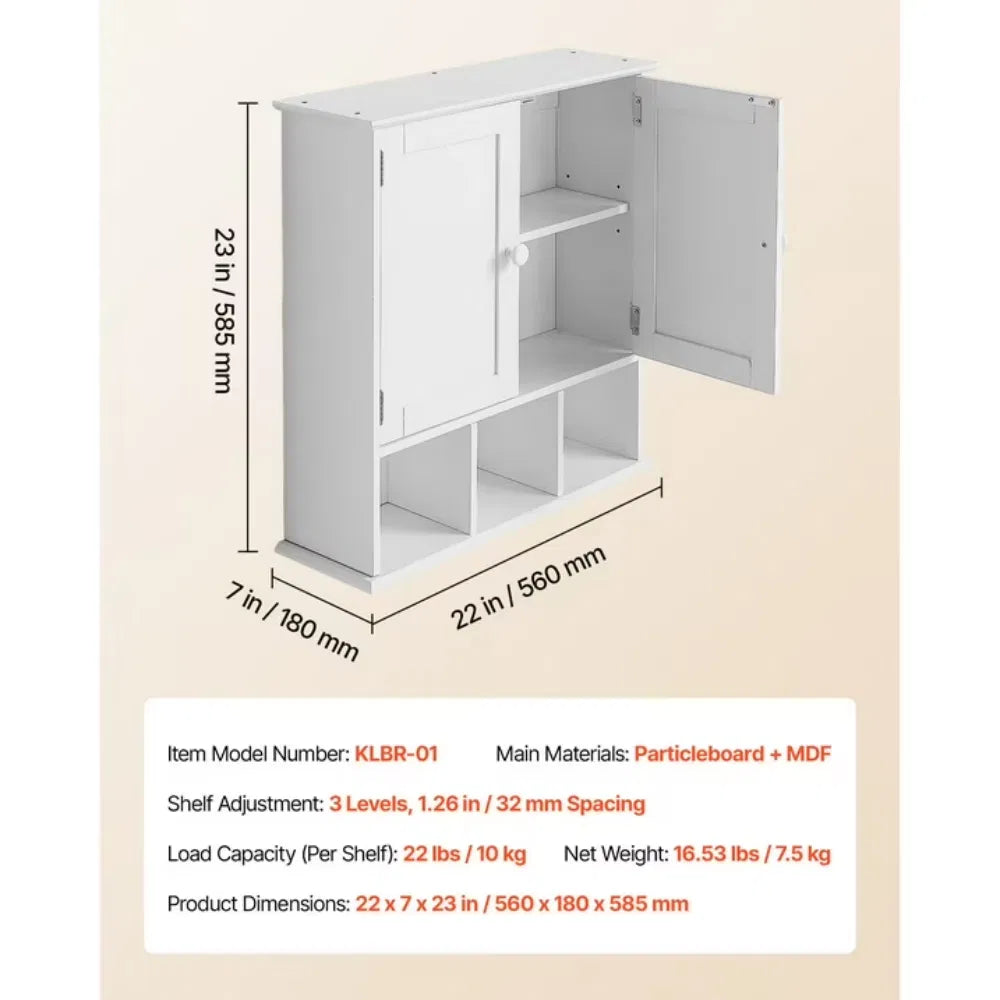 Bathroom Wall Cabinet With Doors And Adjustable Shelf Mountedstorageorganizer - Image 4